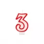 Papstar Number Candle “3”, 7.3 cm, White/Red