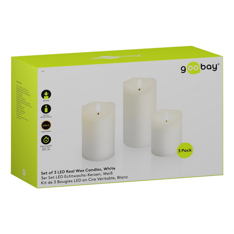 Goobay LED Real Wax Candles, White