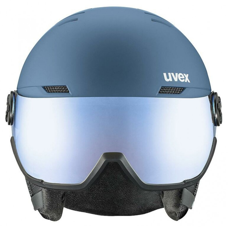 UVEX Wanted Visor Ski Helmet, Stone/Blue, 58-61