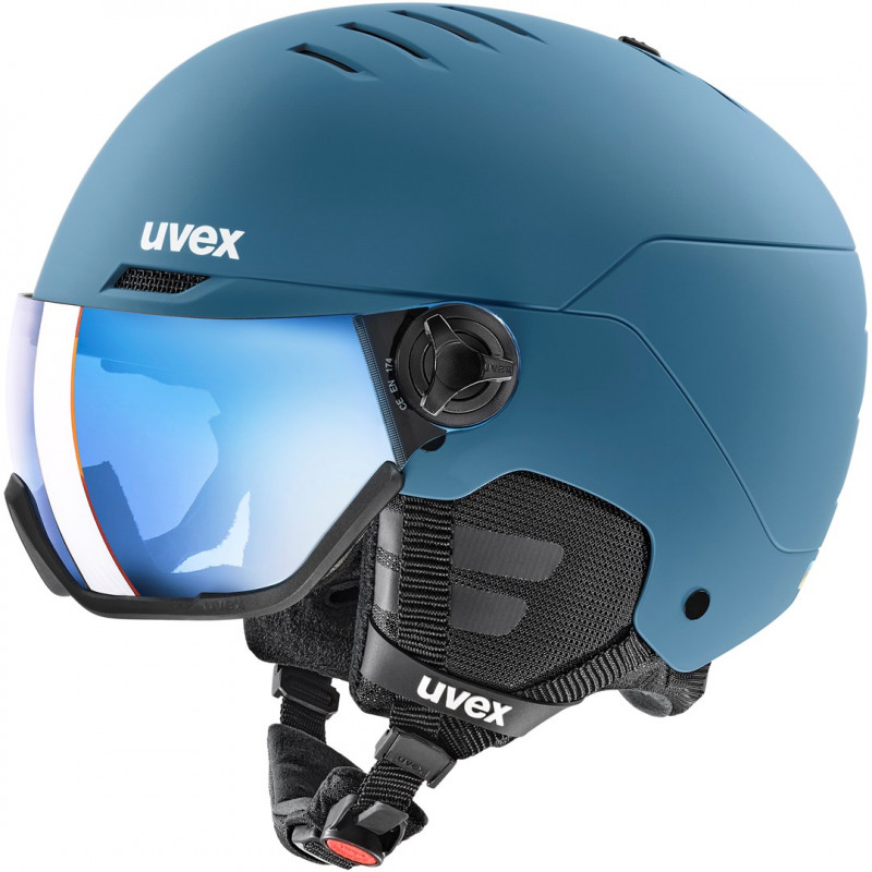 UVEX Wanted Visor Ski Helmet, Stone/Blue, 58-61