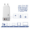Wall charger Akyga AK-CH-20 100W USB-C USB-A PD GaN 5-20V / 1.5-5A white