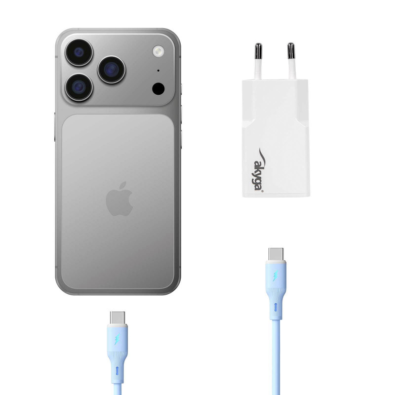 Wall charger Akyga AK-CH-27 30W USB-C USB-A PD GaN 5-20V / 1.5-3A white