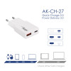 Wall charger Akyga AK-CH-27 30W USB-C USB-A PD GaN 5-20V / 1.5-3A white