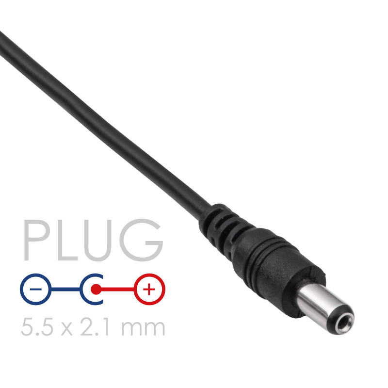 Akyga AK-DC-01 USB-A Male to DC 5.5 x 2.1 mm Male Power Cable, 0.8 m, Black
