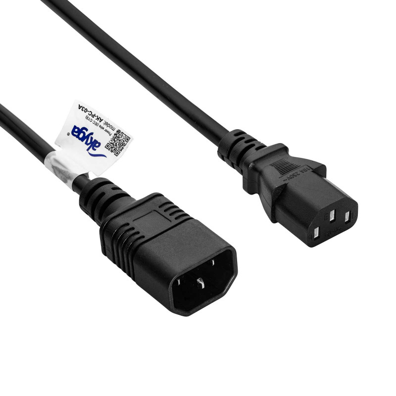 Akyga AK-PC-03C Power Extension Cable IEC C14 to IEC C13, Copper 3x0.75 mm², 1.8 m, Black
