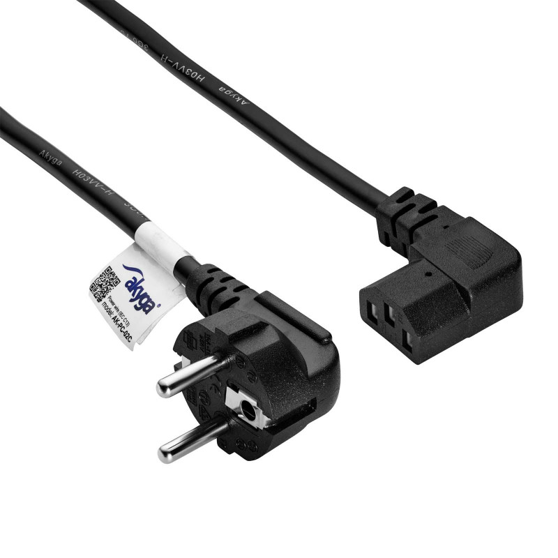 Akyga AK-PC-02C Power Cord CEE 7/7 to IEC C13 90° Angled, Copper 3x0.75 mm², 1.5 m, Black