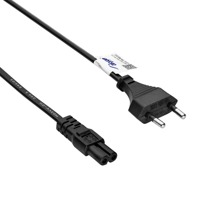 Akyga AK-RD-01C Power Cord Europlug (CEE 7/16) to IEC C7, 2x 0.5 mm² Copper, 1.5 m, Black