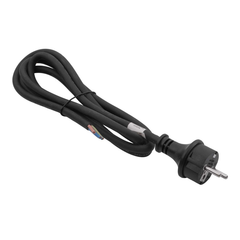 Akyga AK-OT-02S CEE 7/7 Rubber Power Cable with Open End, H05RR-F 3x 1.5 mm², 1.8 m, Black