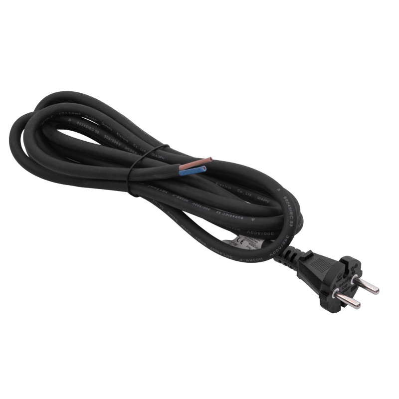 Akyga AK-OT-05S CEE 7/17 Rubber Power Cable with Open End, H05RR-F 2x 1.5 mm², 3 m, Black