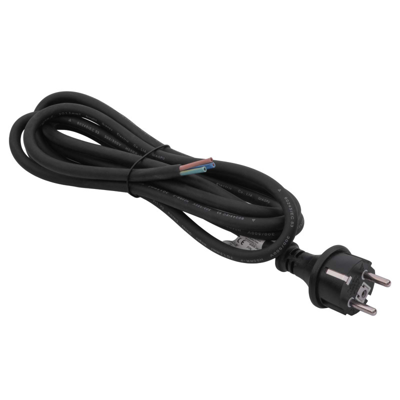 Akyga AK-OT-03S CEE 7/7 Rubber Power Cable with Open End, H05RR-F 3x 1.5 mm², 3 m, Black