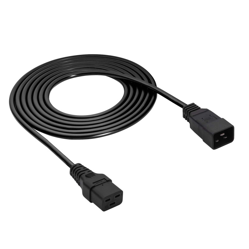 Akyga AK-UP-03S Server Power Extension Cable IEC C20 to IEC C19, Copper 3 x 1.5 mm², 16 A, 1.8 m, Black