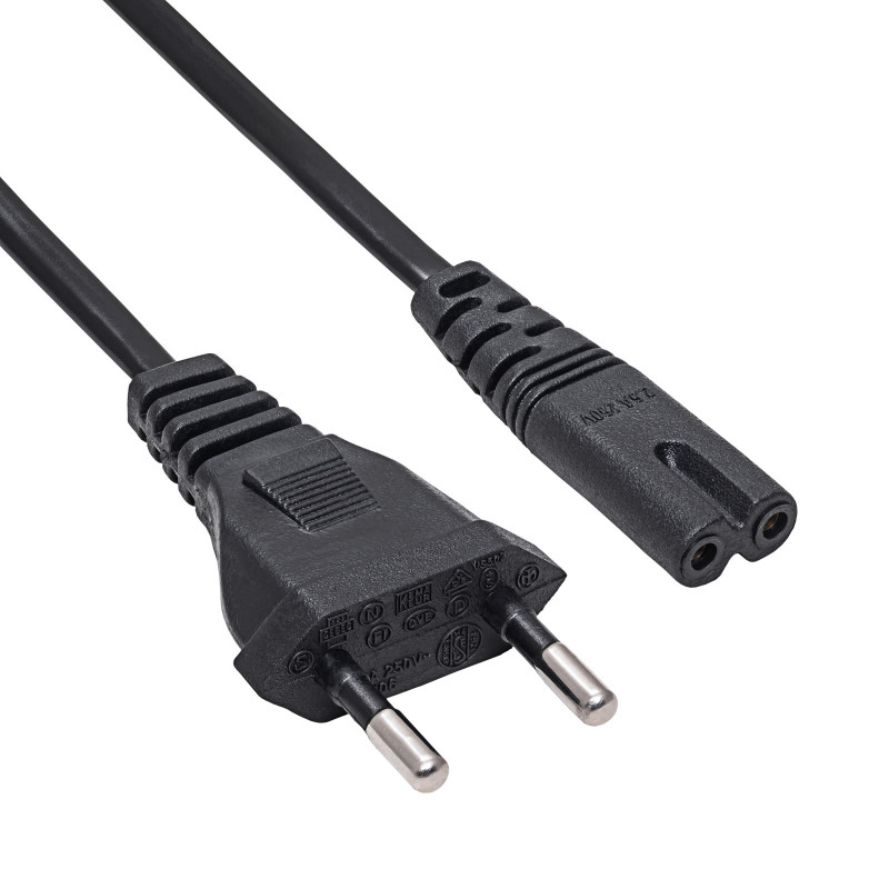 Akyga AK-RD-04A Power Cable CEE 7/16 (Europlug) to IEC C7 (Figure-8), CCA 2 x 0.5 mm², 0.5 m, Black