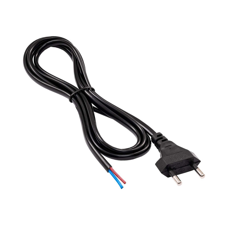 Akyga AK-OT-04A Open-End Power Cable CEE 7/16 (Europlug), Copper 2 x 0.5 mm², 1.5 m, Black