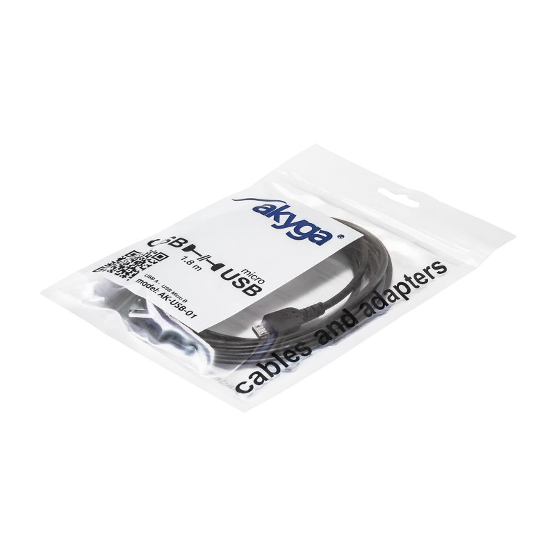 Akyga AK-USB-01 USB 2.0 Cable USB-A (M) to Micro USB-B (M), 1.8 m, Black