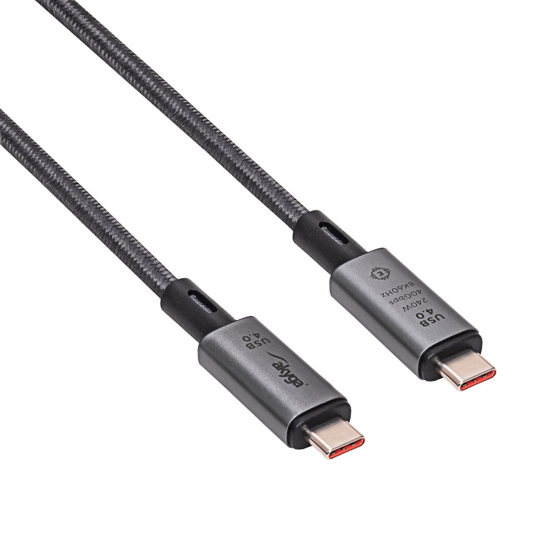 Akyga AK-USB-45 USB-C to USB-C Braided Cable, USB4, 40 Gbps, 240 W, 1 m, Grey