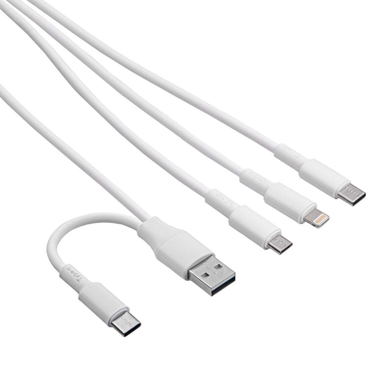 Akyga AK-USB-52 USB Cable USB-A + USB-C to Micro-USB + USB-C + Lightning, 1.2 m