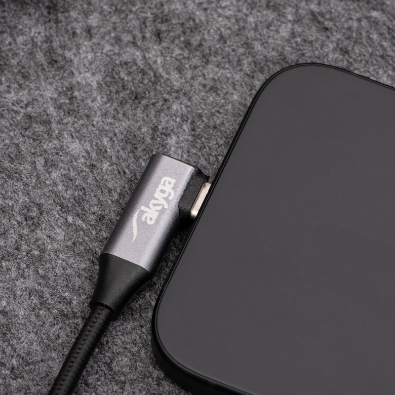 Akyga AK-USB-56 USB-C to Lightning Braided Cable with Angled Plug, USB 2.0, 30 W, 1 m, Black