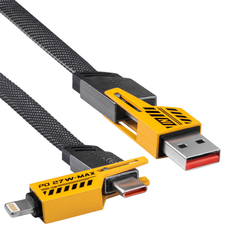 Akyga AK-USB-57 4-in-1 Braided Cable USB-A/USB-C to USB-C/Lightning, USB 2.0, 65 W, 1 m, Grey