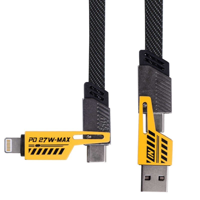 Akyga AK-USB-57 4-in-1 Braided Cable USB-A/USB-C to USB-C/Lightning, USB 2.0, 65 W, 1 m, Grey