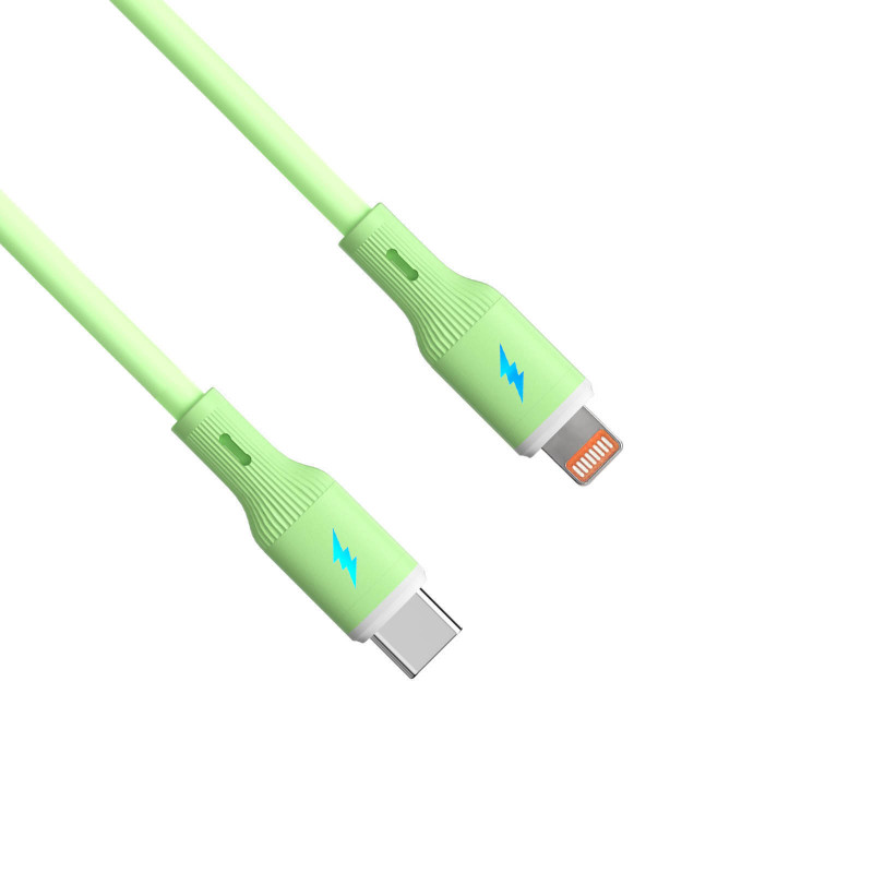 Akyga AK-USB-73 USB-C to Lightning Silicone Cable, USB 2.0, 30 W, 1 m, Green