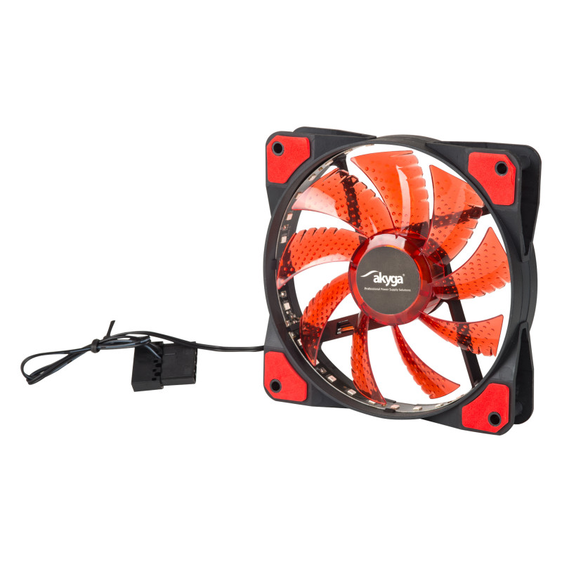 Akyga AW-12E-BR 120 mm Case Fan, 33 Red LEDs, Molex, Black