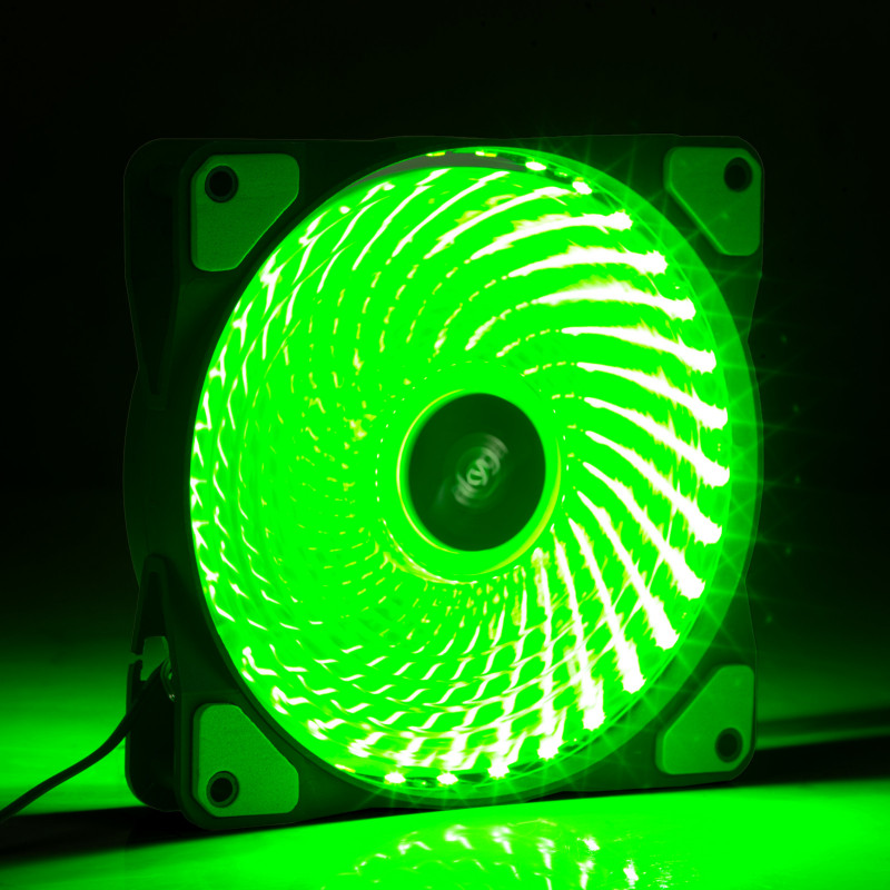 Akyga AW-12E-BG 120 mm Case Fan, 33 Green LEDs, Molex, Black