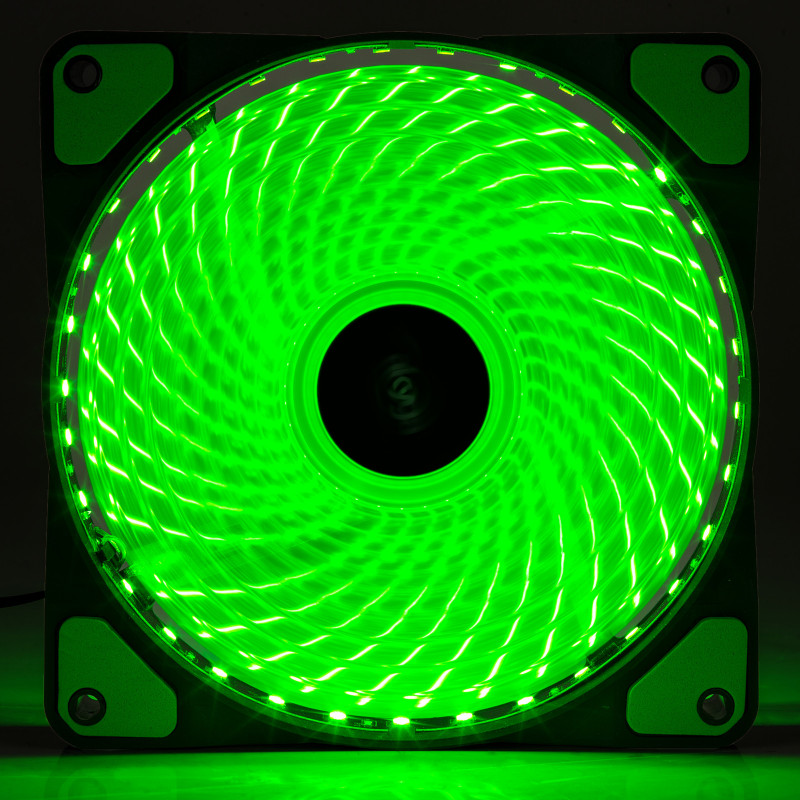 Akyga AW-12E-BG 120 mm Case Fan, 33 Green LEDs, Molex, Black