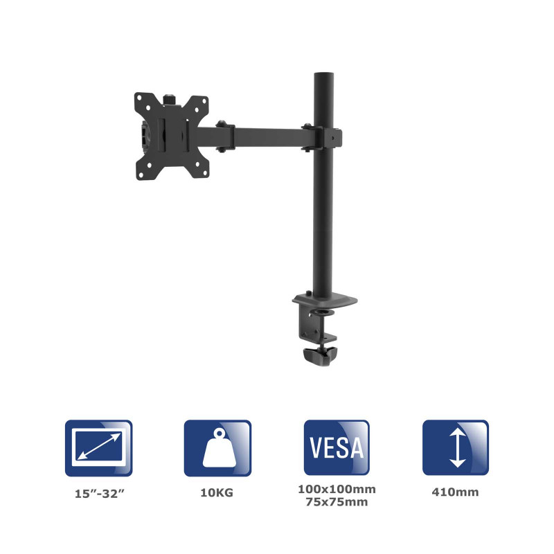 Akyga AK-MB-01 Single Monitor Desk Arm, 15-32", up to 10 kg, VESA 75/100, Black