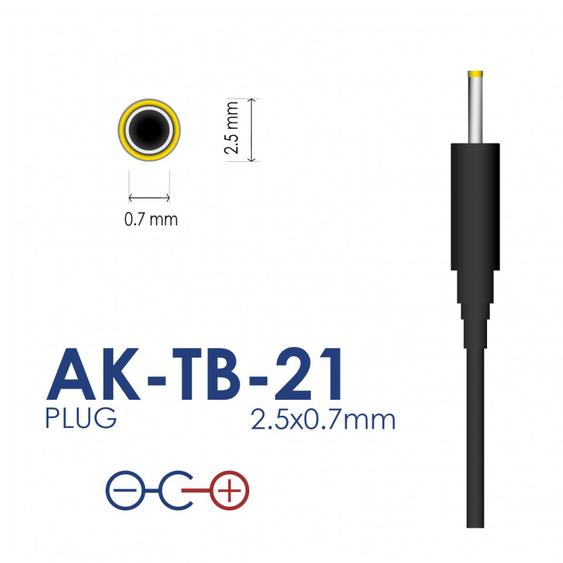 Akyga AK-TB-21 Universal Power Adapter 5 V / 2 A 10 W, DC 2.5 x 0.7 mm, 1.5 m, Black