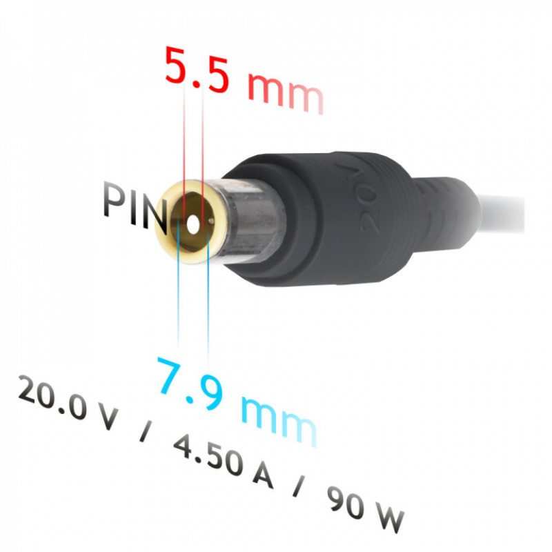 Akyga AK-ND-39 Car Laptop Power Adapter 20 V / 4.5 A, 90 W, 7.9 x 5.5 mm + Pin, for Lenovo