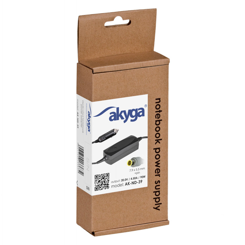 Akyga AK-ND-39 Car Laptop Power Adapter 20 V / 4.5 A, 90 W, 7.9 x 5.5 mm + Pin, for Lenovo