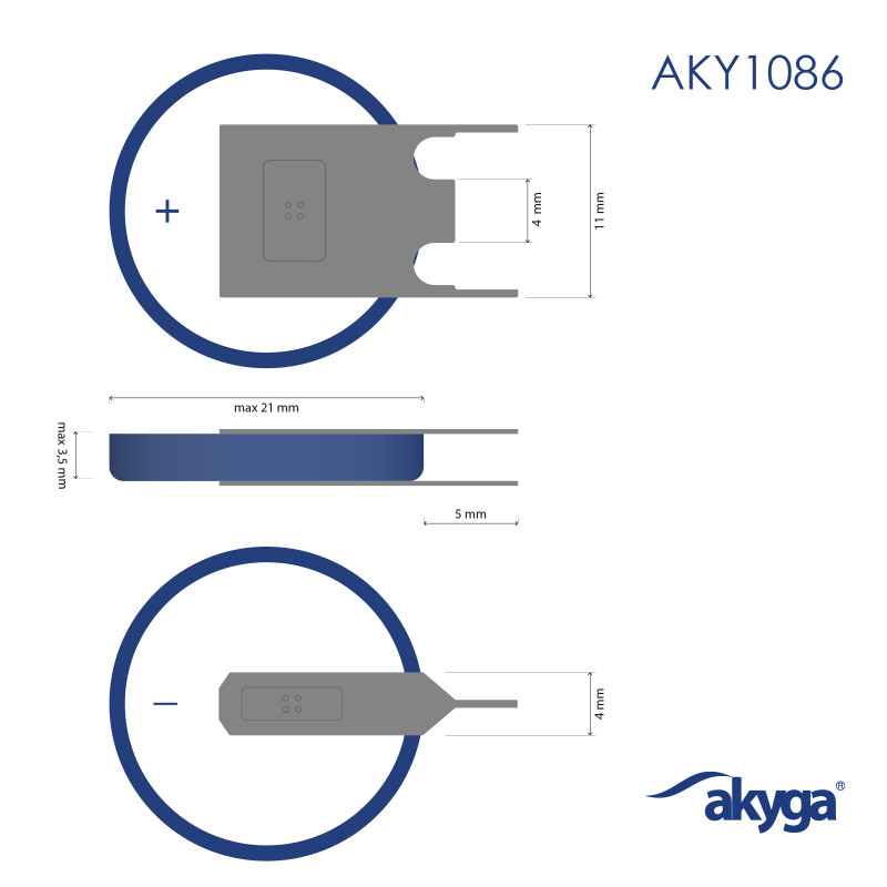 Akyga AKY1086 CR2032 PP3A Lithium Battery 3 V 210 mAh with 3 Pins, 4 mm Pitch (THT)