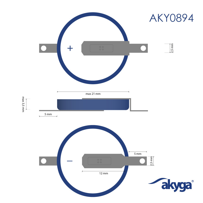 Akyga AKY0894 CR2032 ST2NB Lithium Battery 3 V 210 mAh with 2 Pins, 20 mm Pitch (THT)