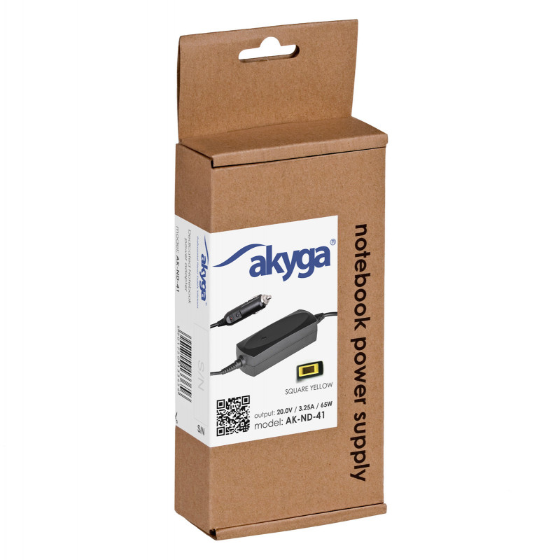 Akyga AK-ND-41 Car Laptop Power Adapter 20 V / 3.25 A, 65 W, Slim Tip, for Lenovo