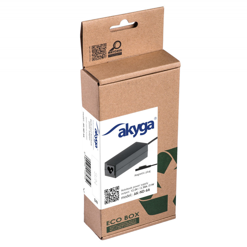 Akyga AK-ND-66 Laptop Power Adapter 12 V / 2.58 A, 31 W, Surface Connect, 1.2 m, for Microsoft Surface Pro 3 / Pro 4