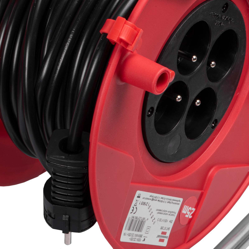 Brennenstuhl Akyga AK-CR-08 Extension Cable Reel, 4 Sockets, IP20, 25 m, Red