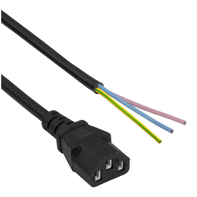 Akyga AK-OT-02A Power Cable IEC C13 to Open End, CCA 3 x 0.5 mm², 1.5 m, Black