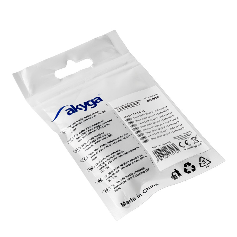 Akyga AK-CA-53 Slim SATA (M) to SATA 22-Pin (F) Adapter, Black