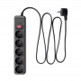 Akyga AK-SP-06A Surge Protector Power Strip, 5x Schuko Sockets CEE 7/3 (Type F), Switch, 1.8 m, Black