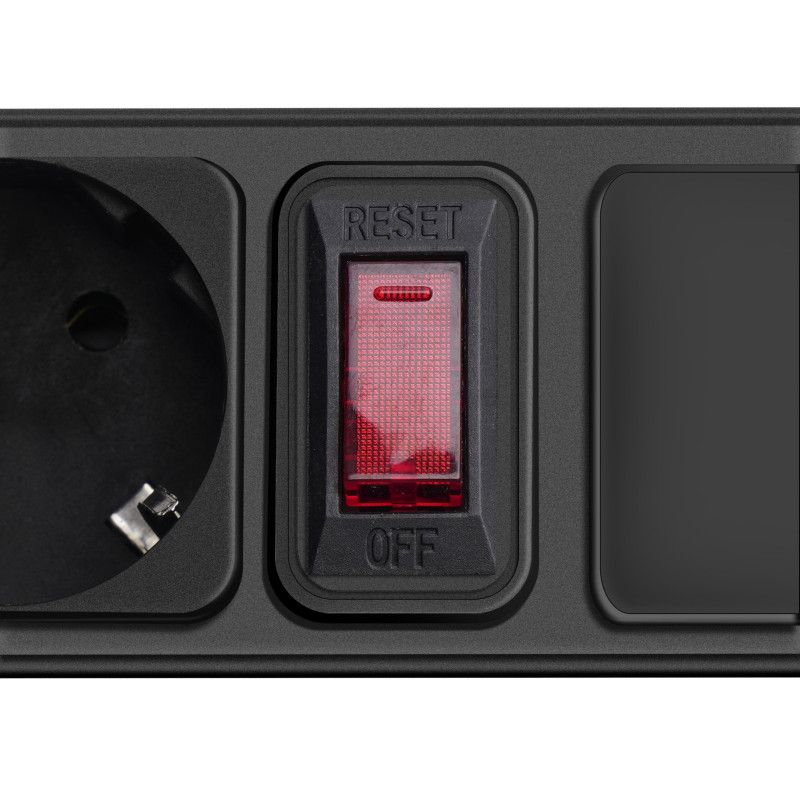 Akyga AK-SP-06A Surge Protector Power Strip, 5x Schuko Sockets CEE 7/3 (Type F), Switch, 1.8 m, Black