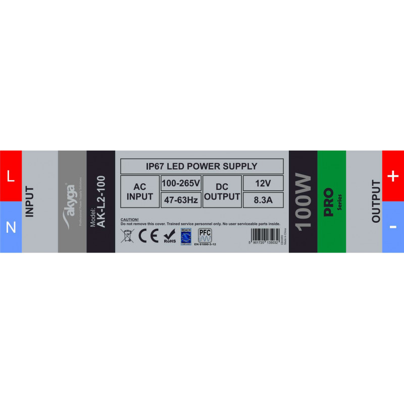 Akyga AK-L2-100 Waterproof Switching LED Power Supply 12 V, 8.3 A, 100 W, IP67