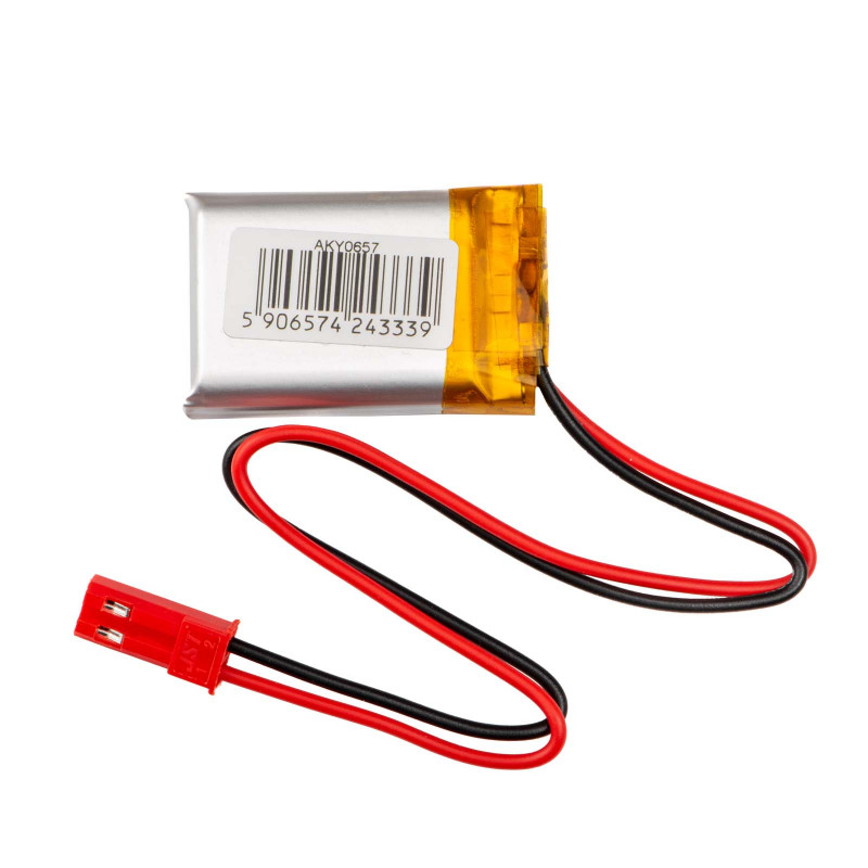 Akyga AKY0657 LP752030 Li-Po Battery 3.7 V 300 mAh with PCM, JST 2.54 mm 2-Pin Connector, 150 mm Leads