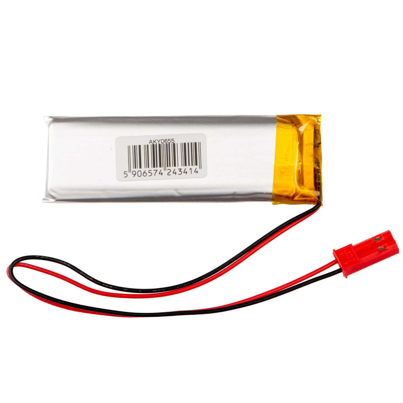 Akyga AKY0655 LP602158 Li-Po Battery 3.7 V 750 mAh with PCM, JST 2.54 mm 2-Pin Connector, 150 mm Leads