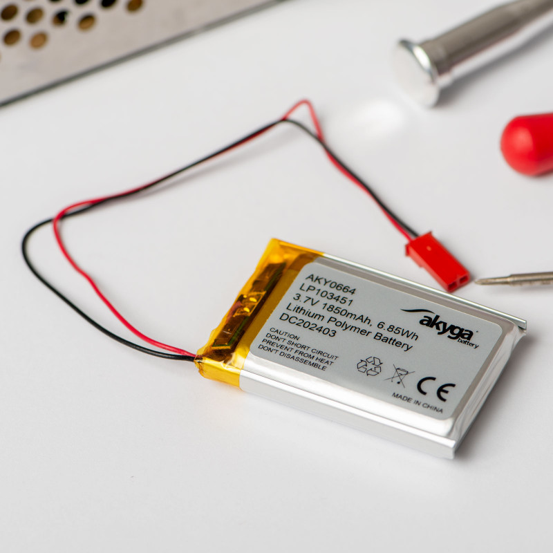 Akyga AKY0108 LP603048 Li-Po Battery 3.7 V 850 mAh with PCM, JST 2.54 mm 2-Pin Connector, 150 mm Leads