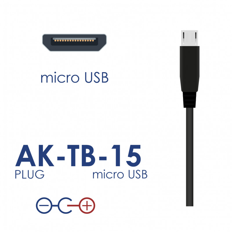 Universal power adapter Akyga AK-TB-15 5.0V / 3.0A 15W micro USB B 1.0m