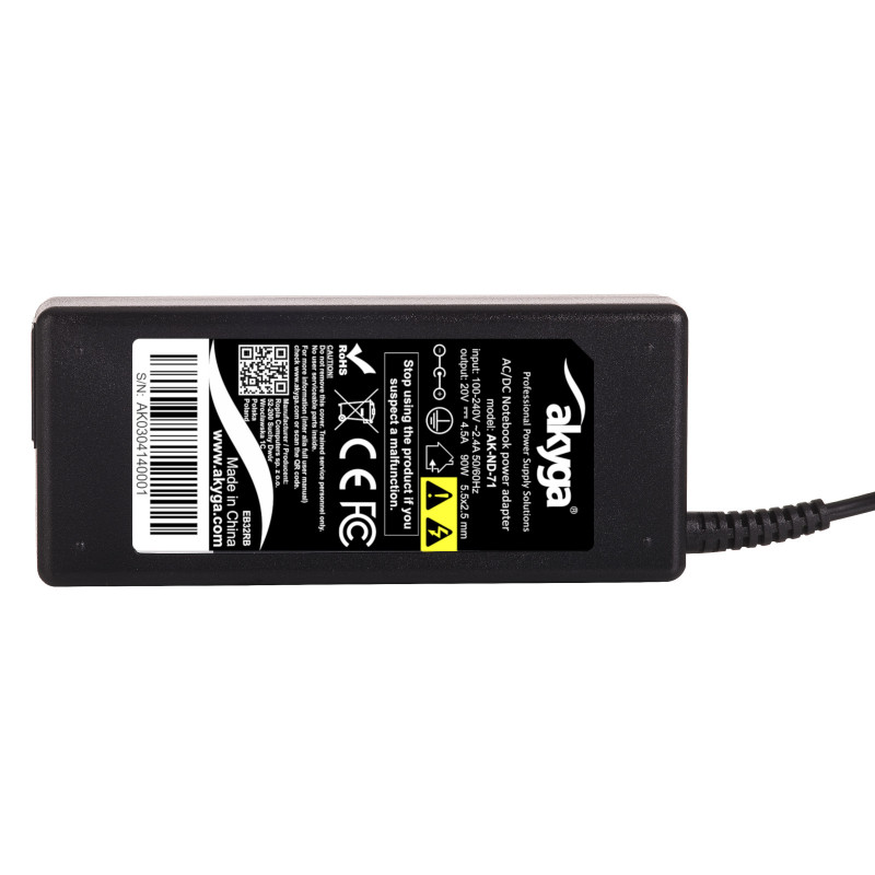 Akyga AK-ND-71 Laptop Power Adapter 20 V / 4.5 A, 90 W, 5.5 x 2.5 mm, 1.2 m, for Lenovo