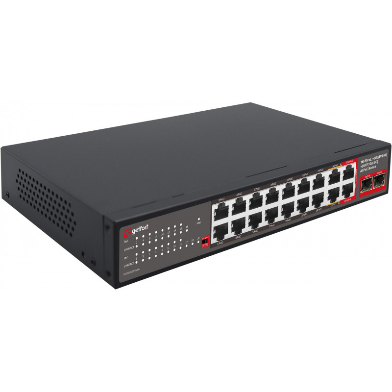 Getfort GF-120G-16P-240 PoE switch, 16 x 10/100 PoE + 2 x GE + 2 x SFP, 240 W