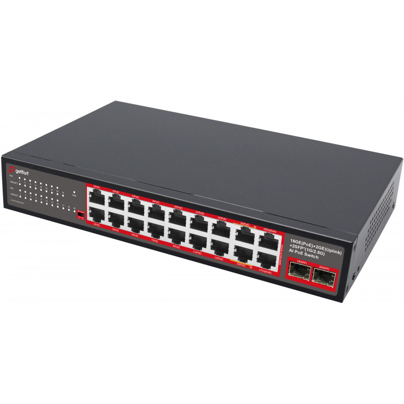 Getfort GF-220G-16P-240 PoE switch, 16 x GE PoE + 2 x GE + 2 x SFP, 240 W