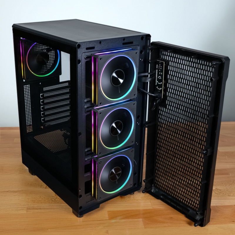 Kolink AM2 ARGB Midi Tower PC Case, ATX, tempered glass, 4x 120 mm fans included, black