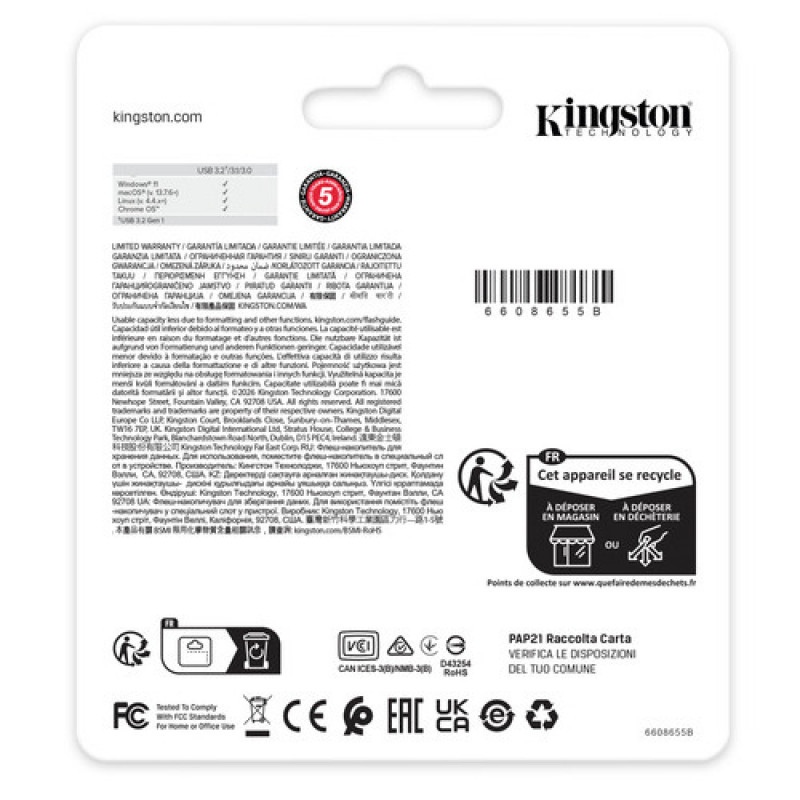 Kingston DataTraveler Kyson DTKNG2/128GB USB flash drive, 128 GB, USB 3.2 Gen 1, metal